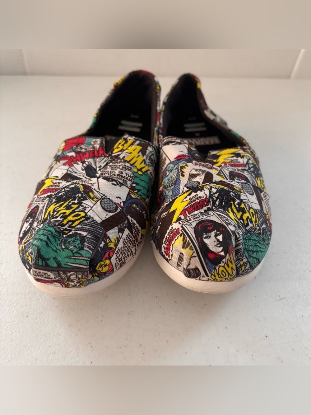 TOMS X MARVEL Women's Black Multi Marvel Comic Classic Print Shoes- Women’s 8